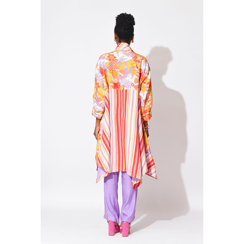 Rishi & Vibhuti Multi-Colour Whimsy Waltz Crop Top With Pant And Trench (Set of 3)