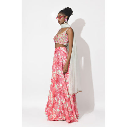 Rishi & Vibhuti Pink Blushing Whispers Lehenga with Blouse and Dupatta (Set of 3)