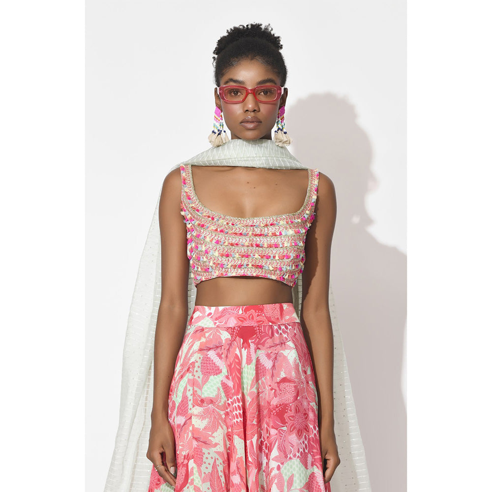 Rishi & Vibhuti Pink Blushing Whispers Lehenga with Blouse and Dupatta (Set of 3)