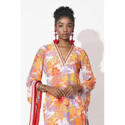 Rishi & Vibhuti Orange Carousel Kurta with Pant (Set of 2)