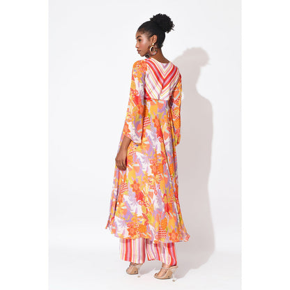 Rishi & Vibhuti Multi Colour Azure Anarkali with Pant and Dupatta (Set of 3)