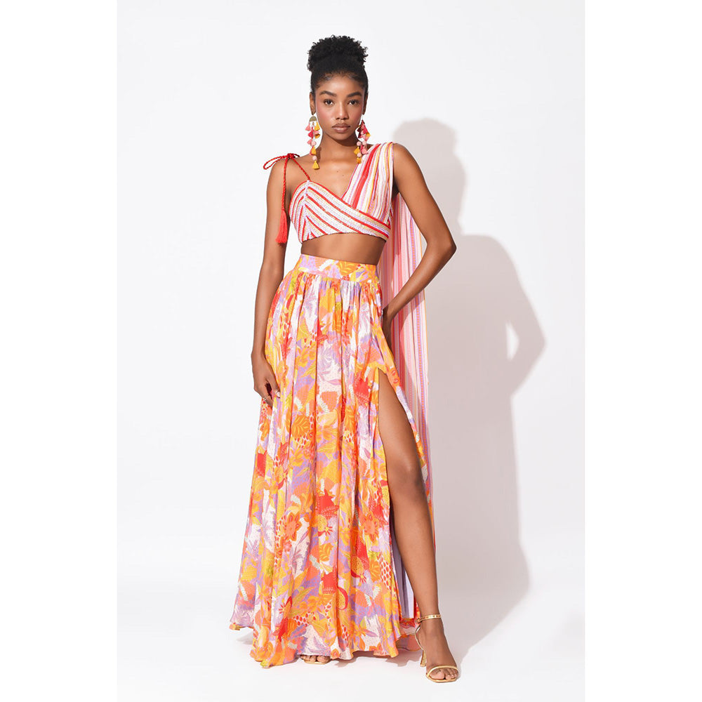 Rishi & Vibhuti Multi Colour Crest fall Top with Skirt (Set of 2)