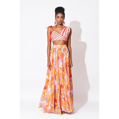 Rishi & Vibhuti Multi Colour Crest fall Top with Skirt (Set of 2)