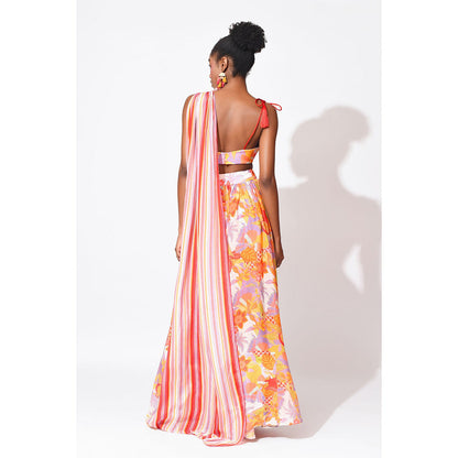 Rishi & Vibhuti Multi Colour Crest fall Top with Skirt (Set of 2)