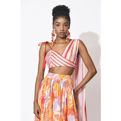 Rishi & Vibhuti Multi Colour Crest fall Top with Skirt (Set of 2)