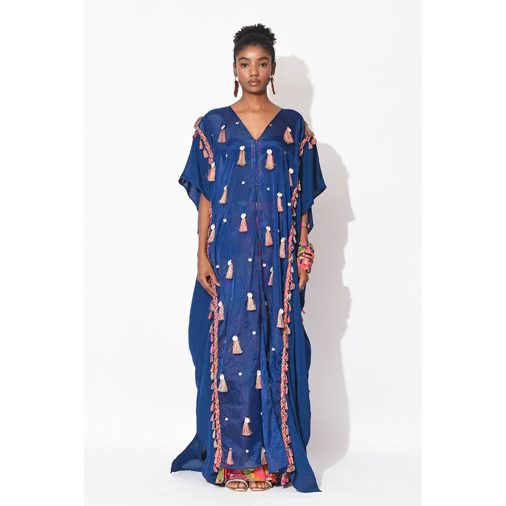 Rishi & Vibhuti Blue Fervent Kaftan with Sharara (Set of 2)