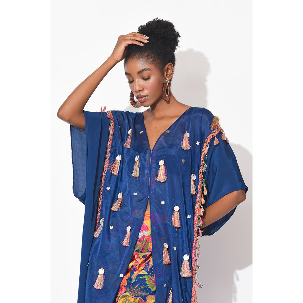 Rishi & Vibhuti Blue Fervent Kaftan with Sharara (Set of 2)