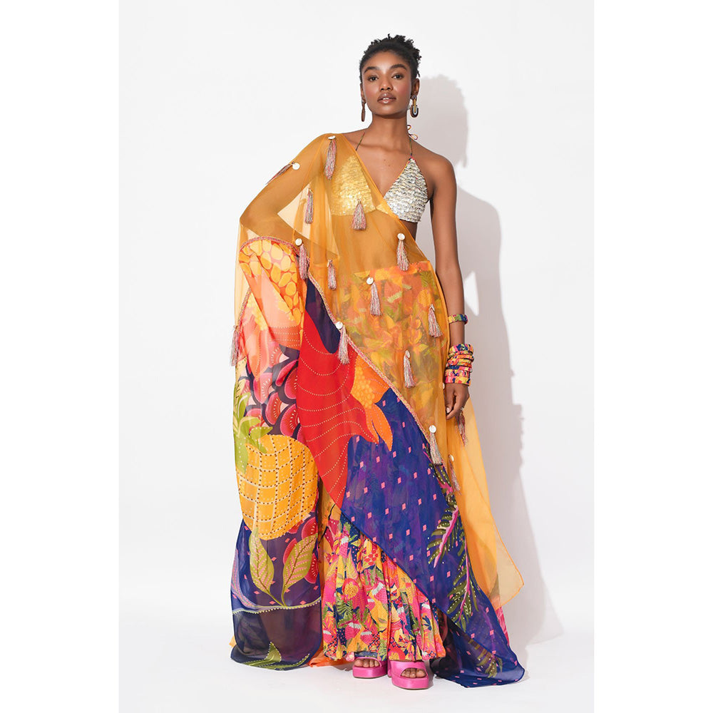 Rishi & Vibhuti Multi Colour Spectrum Blouse with Lehenga and Dupatta (Set of 3)