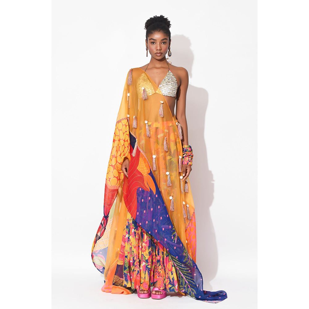 Rishi & Vibhuti Multi Colour Spectrum Blouse with Lehenga and Dupatta (Set of 3)