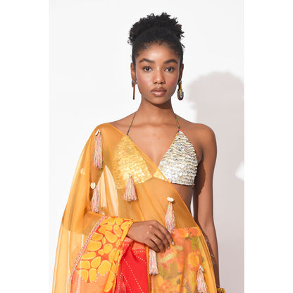 Rishi & Vibhuti Multi Colour Spectrum Blouse with Lehenga and Dupatta (Set of 3)