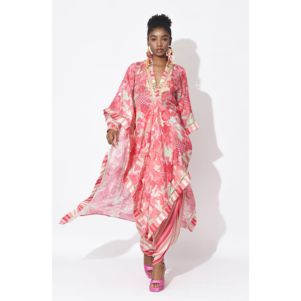 Rishi & Vibhuti Pink Muse Kaftan with Dhoti (Set of 2)