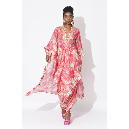 Rishi & Vibhuti Pink Muse Kaftan with Dhoti (Set of 2)