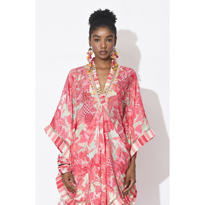 Rishi & Vibhuti Pink Muse Kaftan with Dhoti (Set of 2)