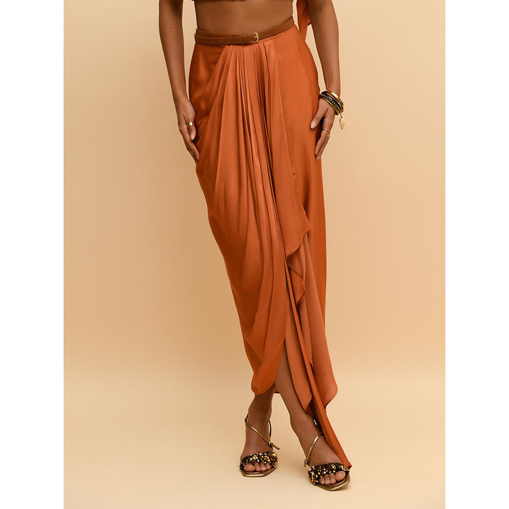Rishi & Vibhuti Tan Buckle Bliss Draped Skirt