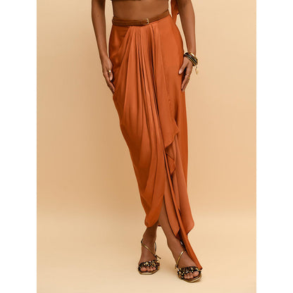 Rishi & Vibhuti Tan Buckle Bliss Draped Skirt