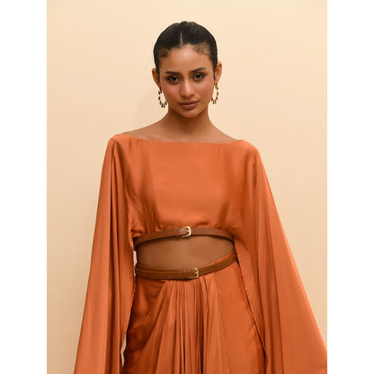 Rishi & Vibhuti Tan Buckle Bliss Draped Skirt