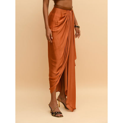 Rishi & Vibhuti Tan Buckle Bliss Draped Skirt