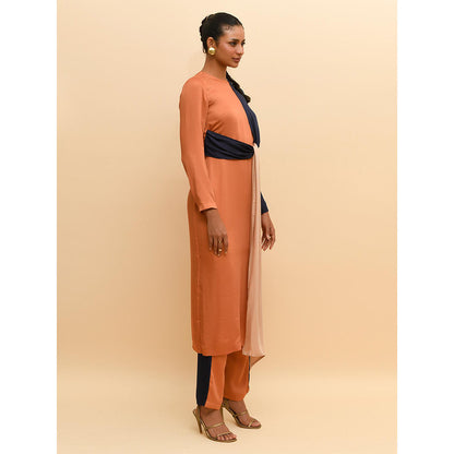 Rishi & Vibhuti Tan Knotted Kurta with Attached Drape