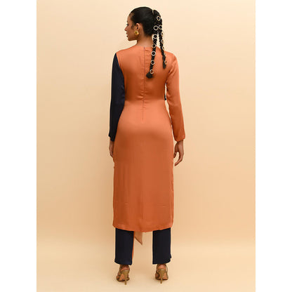 Rishi & Vibhuti Tan Knotted Kurta with Attached Drape
