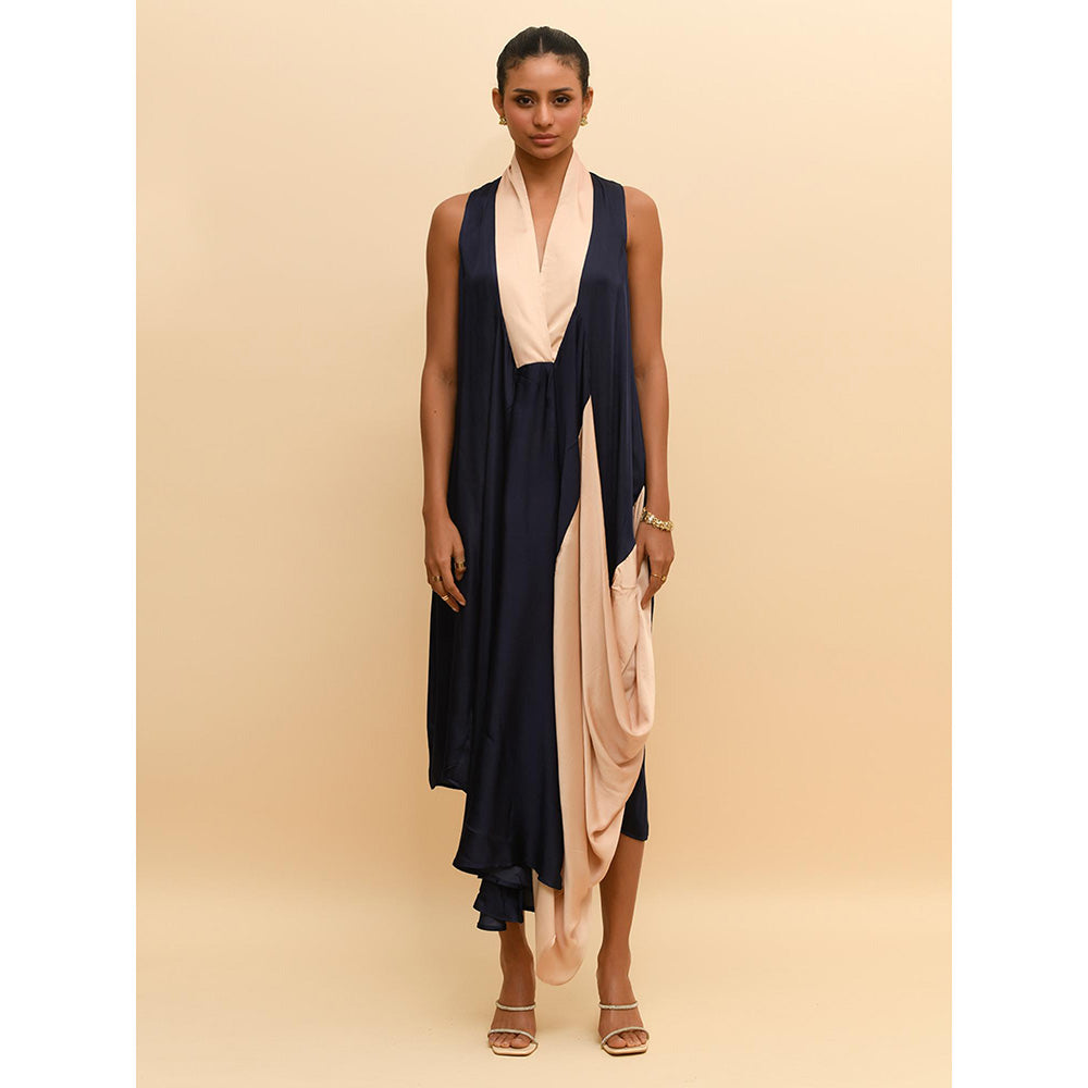 Rishi & Vibhuti Blue Cowl Drape Dress