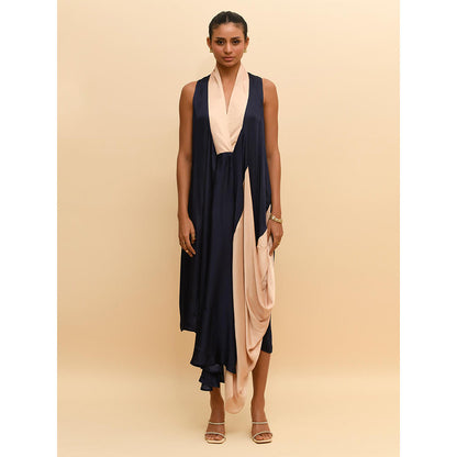 Rishi & Vibhuti Blue Cowl Drape Dress