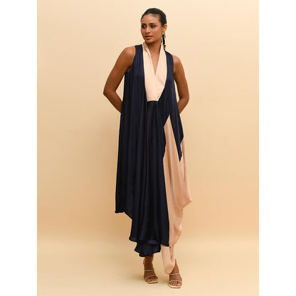 Rishi & Vibhuti Blue Cowl Drape Dress