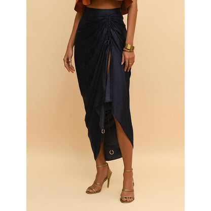 Rishi & Vibhuti Blue Clinched Drawstring Skirt