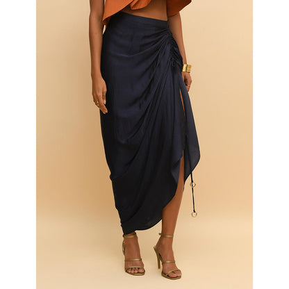 Rishi & Vibhuti Blue Clinched Drawstring Skirt