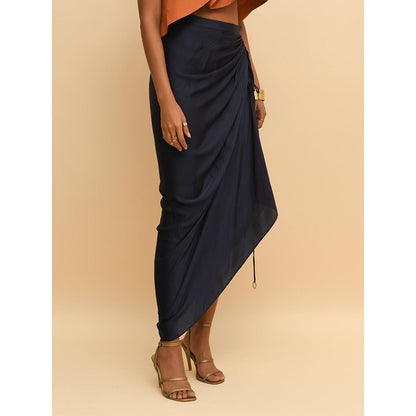 Rishi & Vibhuti Blue Clinched Drawstring Skirt