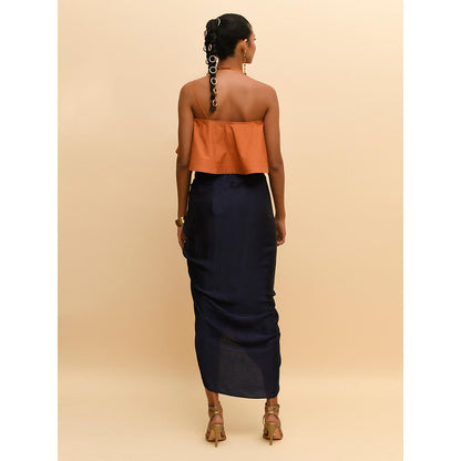 Rishi & Vibhuti Blue Clinched Drawstring Skirt