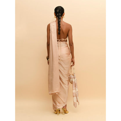 Rishi & Vibhuti Beige Pre Draped Saree with Stitched Blouse