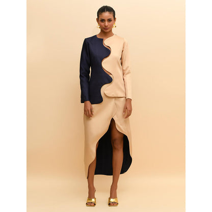 Rishi & Vibhuti Beige Colour Block Wave Open Jacket
