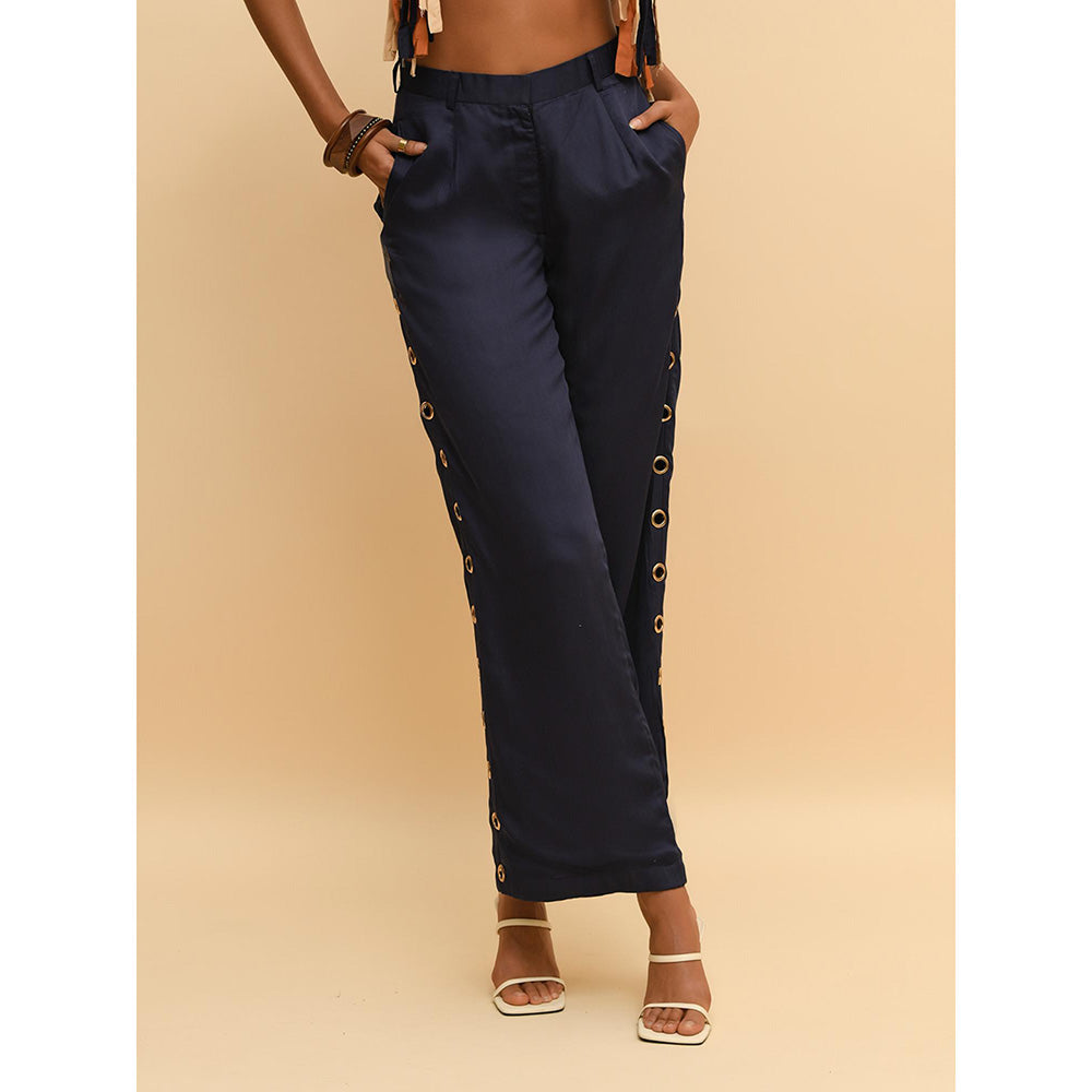 Rishi & Vibhuti Blue Ring Trim Pant