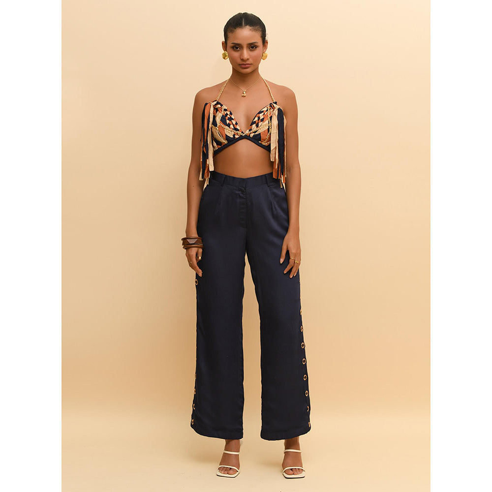 Rishi & Vibhuti Blue Ring Trim Pant