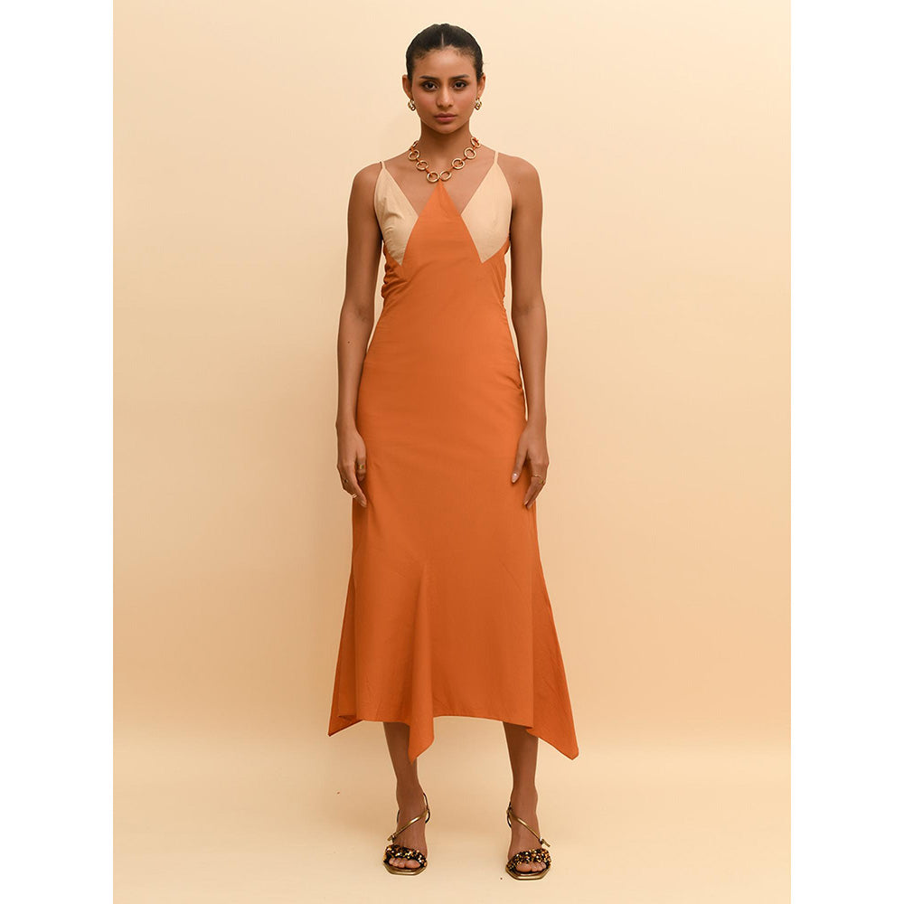 Rishi & Vibhuti Tan Halter Neck Swirl Dress