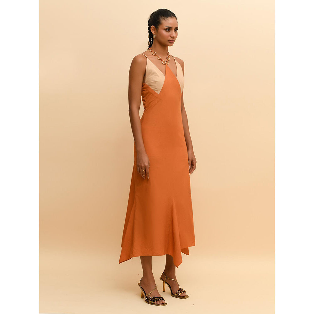 Rishi & Vibhuti Tan Halter Neck Swirl Dress