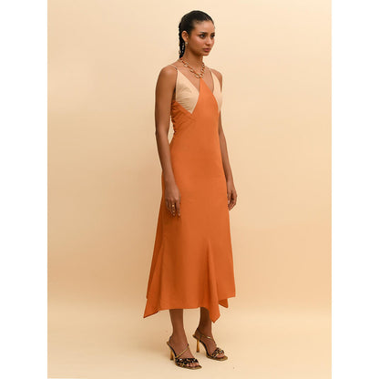 Rishi & Vibhuti Tan Halter Neck Swirl Dress