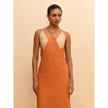 Rishi & Vibhuti Tan Halter Neck Swirl Dress