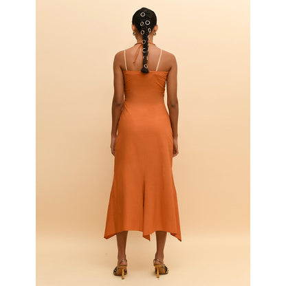 Rishi & Vibhuti Tan Halter Neck Swirl Dress