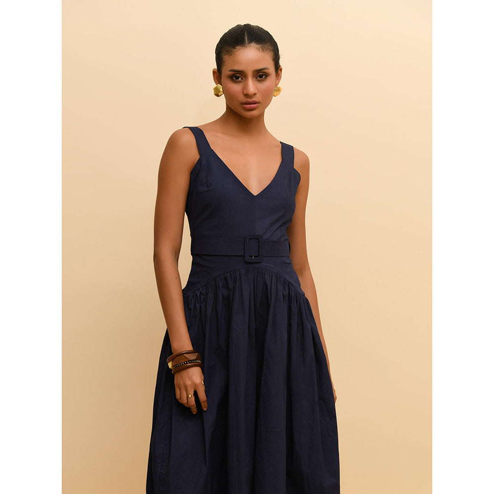 Rishi & Vibhuti Blue Inverted Hem Dress with Belt (Set of 2)