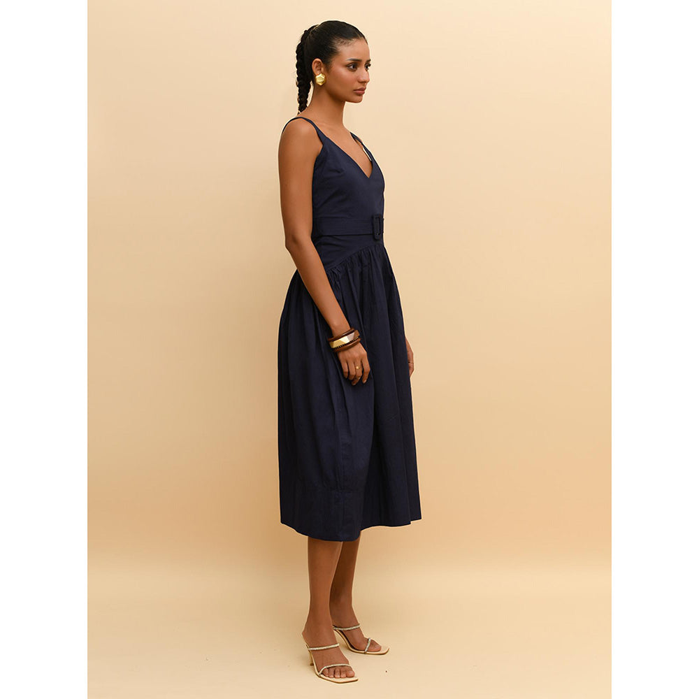 Rishi & Vibhuti Blue Inverted Hem Dress with Belt (Set of 2)