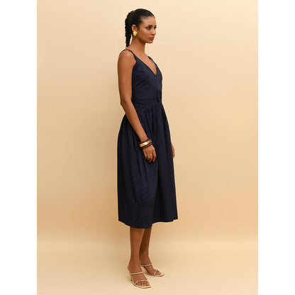 Rishi & Vibhuti Blue Inverted Hem Dress with Belt (Set of 2)