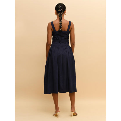 Rishi & Vibhuti Blue Inverted Hem Dress with Belt (Set of 2)