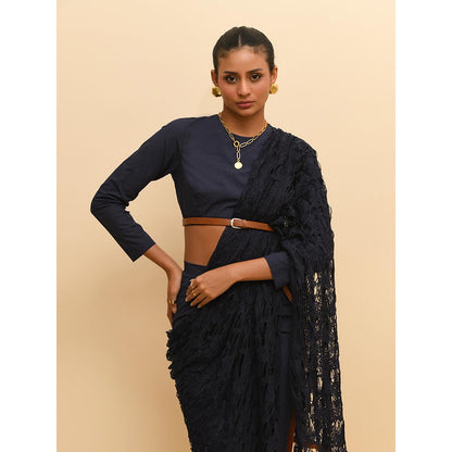 Rishi & Vibhuti Blue Full Sleeve Belted Crop Top