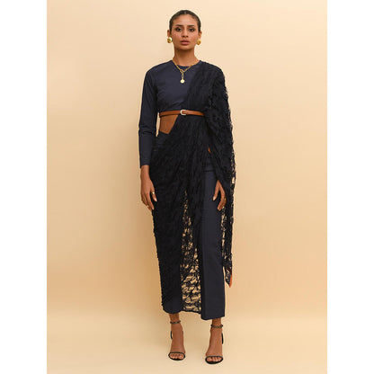 Rishi & Vibhuti Blue Full Sleeve Belted Crop Top