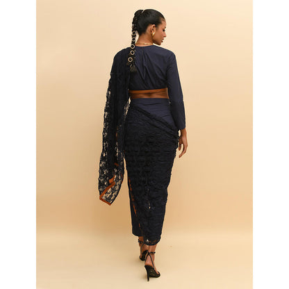 Rishi & Vibhuti Blue Full Sleeve Belted Crop Top