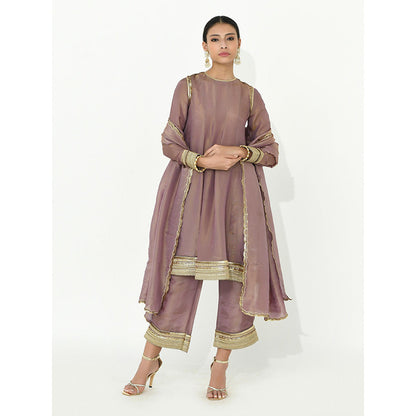 Rishi & Vibhuti Mauve Twilight Anarkali with Pant and Dupatta (Set of 3)