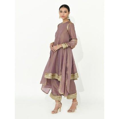 Rishi & Vibhuti Mauve Twilight Anarkali with Pant and Dupatta (Set of 3)