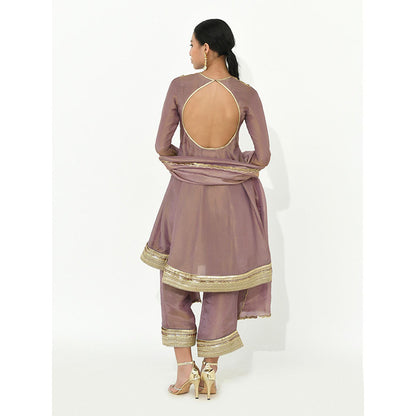 Rishi & Vibhuti Mauve Twilight Anarkali with Pant and Dupatta (Set of 3)
