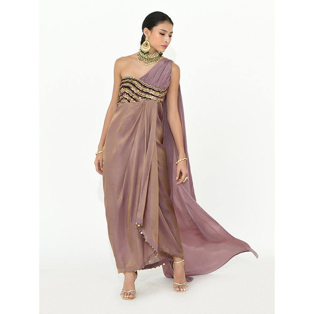 Rishi & Vibhuti Mauve Vivi Maxi Drape Dress